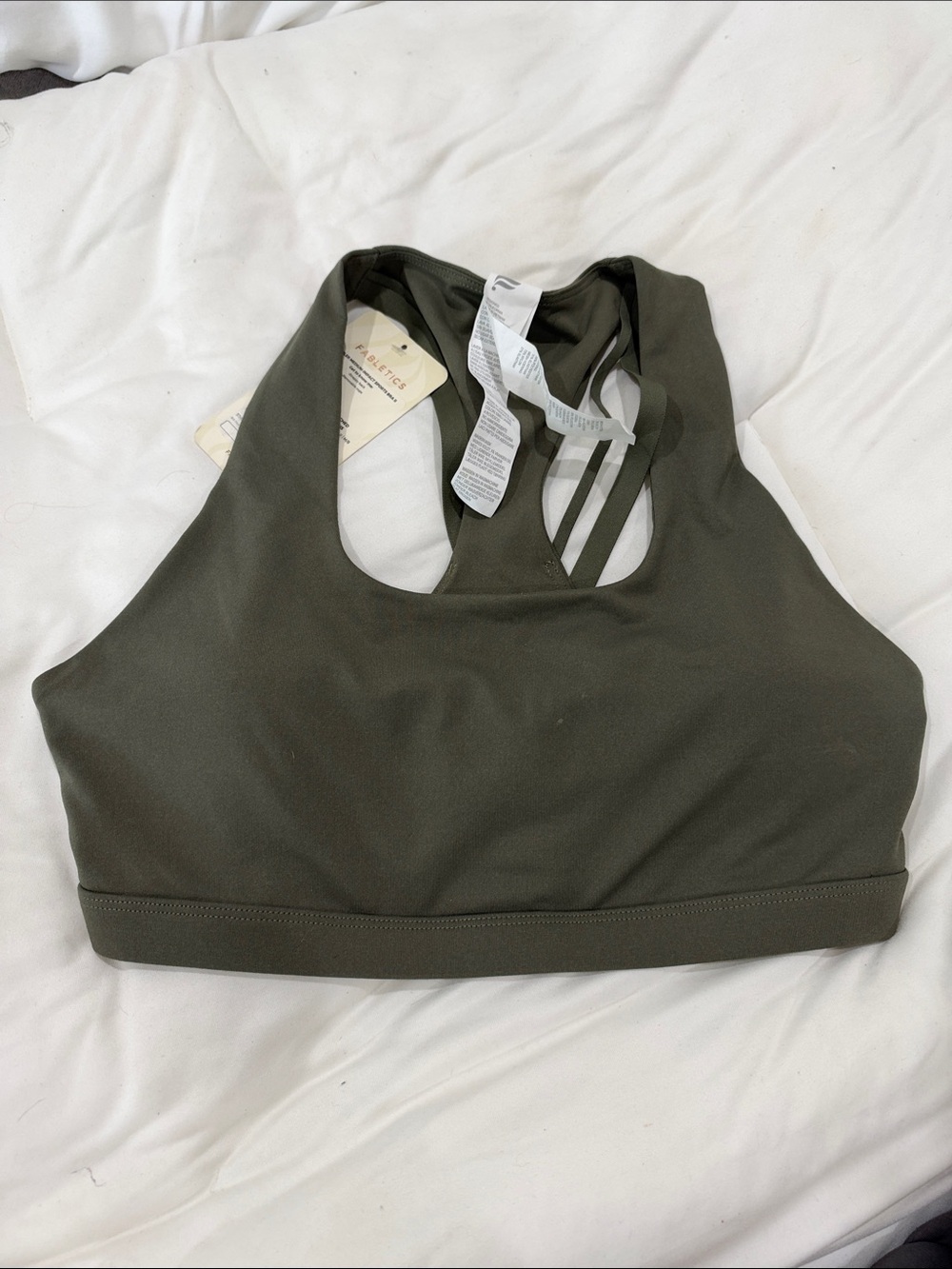 Fabletics Dark Olive Strappy Back Sports Bra
